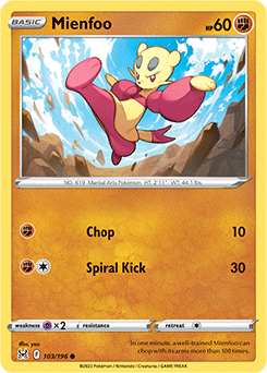 Mienfoo 103/196 Pokémon card from Lost Origin for sale at best price