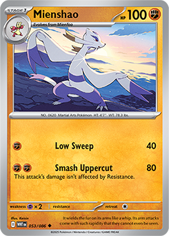 Uncommon Pokémon card Mienshao 53/86 from White Flare expansion