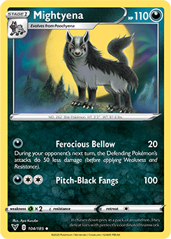 Uncommon Pokémon card Mightyena 104/185 from Vivid Voltage expansion