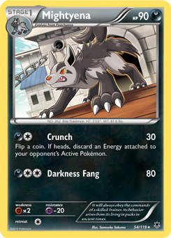 Rare Pokémon card Mightyena 54/119 from Phantom Forces expansion