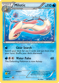 Rare holo Pokémon card Milotic 28/124 from Dragons Exalted expansion