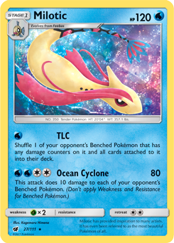 Rare holo Pokémon card Milotic 27/111 from Crimson Invasion expansion