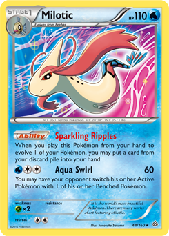 Rare holo Pokémon card Milotic 44/160 from Primal Clash expansion