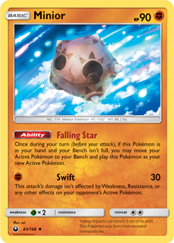 Uncommon Pokémon card Minior 83/168 from Celestial Storm expansion