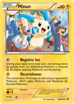 Uncommon Pokémon card Minun 48/113 from Legendary Treasures expansion