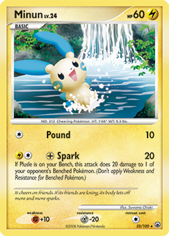 Rare Pokémon card Minun 25/100 from Majestic Dawn expansion