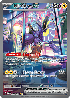 Special illustration rare Pokémon card Miraidon ex 244/198 from Scarlet & Violet expansion