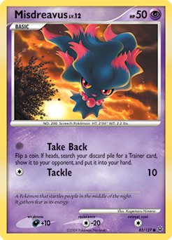 Common Pokémon card Misdreavus 83/127 from Platinuim expansion