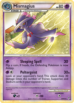 Rare Pokémon card Mismagius 28/95 from Call of Legends expansion