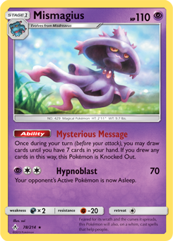 Rare Pokémon card Mismagius 78/214 from Unbroken Bonds expansion