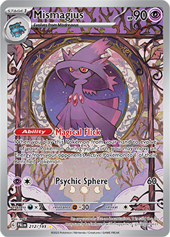Illustration rare Pokémon card Mismagius 212/193 from Paldea Evolved expansion