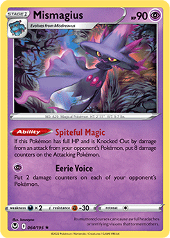 Rare Pokémon card Mismagius 064/195 from Silver Tempest expansion