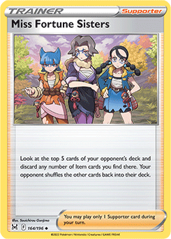 Uncommon Pokémon card Miss Fortune Sisters 164/196 from Lost Origin expansion