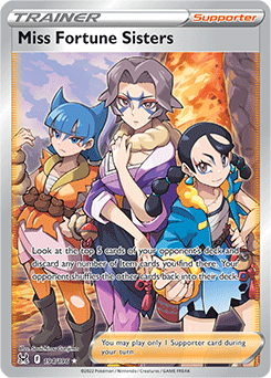 Full Art Trainer Pokémon card Miss Fortune Sisters 194/196 from Lost Origin expansion