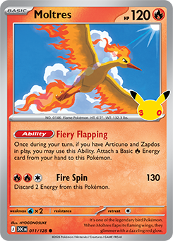Common Pokémon card Moltres 011/128 from 30th Celebration expansion