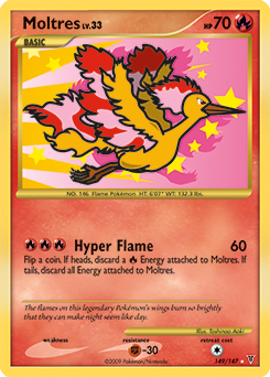 Secret Holo Pokémon card Moltres 149/147 from Supreme Victors expansion