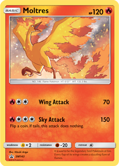 Promo Pokémon card Moltres SM143 from Sun and Moon Promos expansion