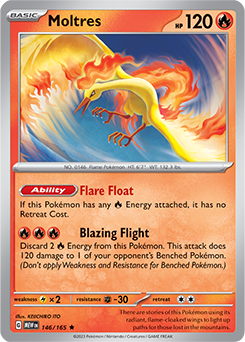 Rare Pokémon card Moltres 146/165 from 151 expansion