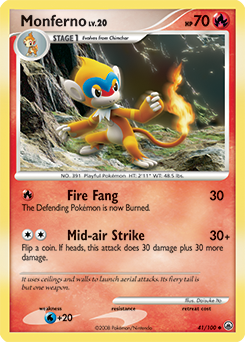 Uncommon Pokémon card Monferno 41/100 from Majestic Dawn expansion