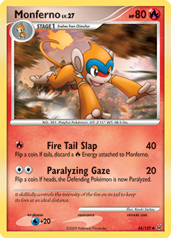 Uncommon Pokémon card Monferno 56/127 from Platinuim expansion