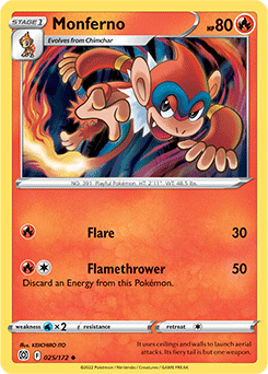 Uncommon Pokémon card Monferno 025/172 from Brilliant Stars expansion