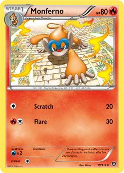 Uncommon Pokémon card Monferno 19/114 from Steam Siege expansion