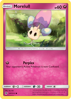 Common Pokémon card Morelull 147/214 from Lost Thunder expansion