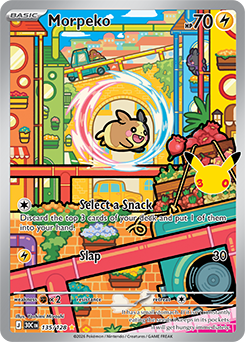 Illustration rare Pokémon card Morpeko 135/128 from 30th Celebration expansion