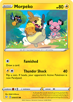 Common Pokémon card Morpeko 036/072 from Shining Fates expansion