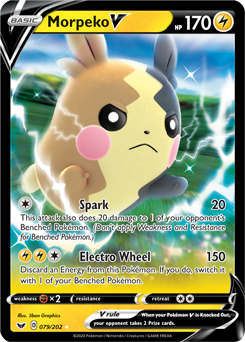 Ultra rare V Pokémon card Morpeko V 79/202 from Sword & Shield expansion