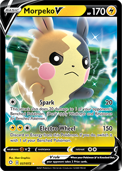 Ultra rare V Pokémon card Morpeko V 037/072 from Shining Fates expansion