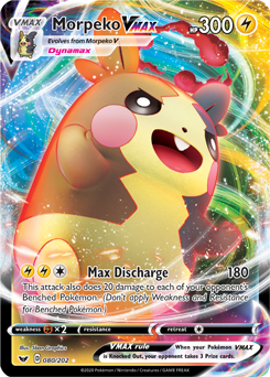 Ultra rare VMAX Pokémon card Morpeko VMAX 80/202 from Sword & Shield expansion