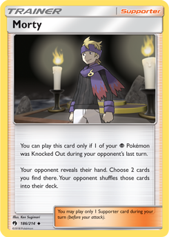 Uncommon Pokémon card Morty 186/214 from Lost Thunder expansion