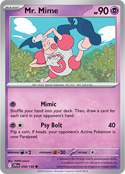Common Pokémon card Mr. Mime 58/159 from Journey Together expansion