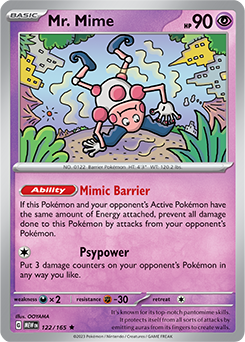 Rare Pokémon card Mr. Mime 122/165 from 151 expansion