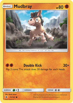 Common Pokémon card Mudbray 75/145 from Guardians Rising expansion