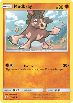 Common Pokémon card Mudbray 77/147 from Burning Shadows expansion