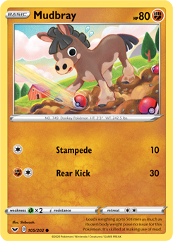 Common Pokémon card Mudbray 105/202 from Sword & Shield expansion
