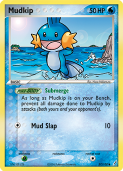 Common Pokémon card Mudkip 57/100 from Ex Crystal Guardians expansion