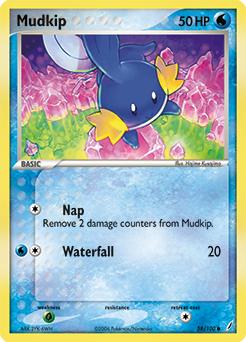 Common Pokémon card Mudkip 58/100 from Ex Crystal Guardians expansion