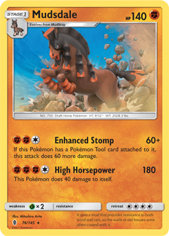 Rare holo Pokémon card Mudsdale 76/145 from Guardians Rising expansion