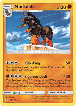Rare Pokémon card Mudsdale 78/147 from Burning Shadows expansion