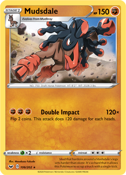 Rare Pokémon card Mudsdale 106/202 from Sword & Shield expansion
