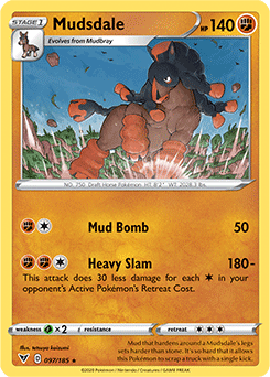 Rare Pokémon card Mudsdale 097/185 from Vivid Voltage expansion