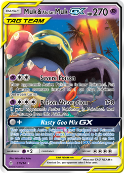Pokémon GX Pokémon card Muk Alolan Muk GX 61/214 from Unbroken Bonds expansion