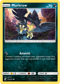 Common Pokémon card Murkrow 128/236 from Unified Minds expansion