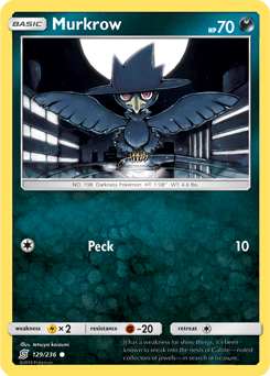 Common Pokémon card Murkrow 129/236 from Unified Minds expansion