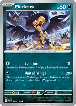 Common Pokémon card Murkrow 131/193 from Paldea Evolved expansion