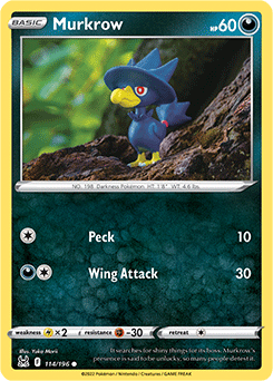 Common Pokémon card Murkrow 114/196 from Lost Origin expansion
