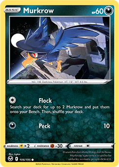 Common Pokémon card Murkrow 106/195 from Silver Tempest expansion